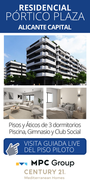 Pórtico Plaza Obra Nueva Alicante con gimnasio y piscina